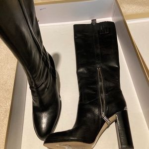 Black leather tall boots